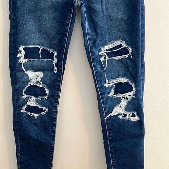 American Eagle Next Level Stretch Jeans Hi-Rise Jegging Dark Destroyed, 0 Short - Picture 4 of 11